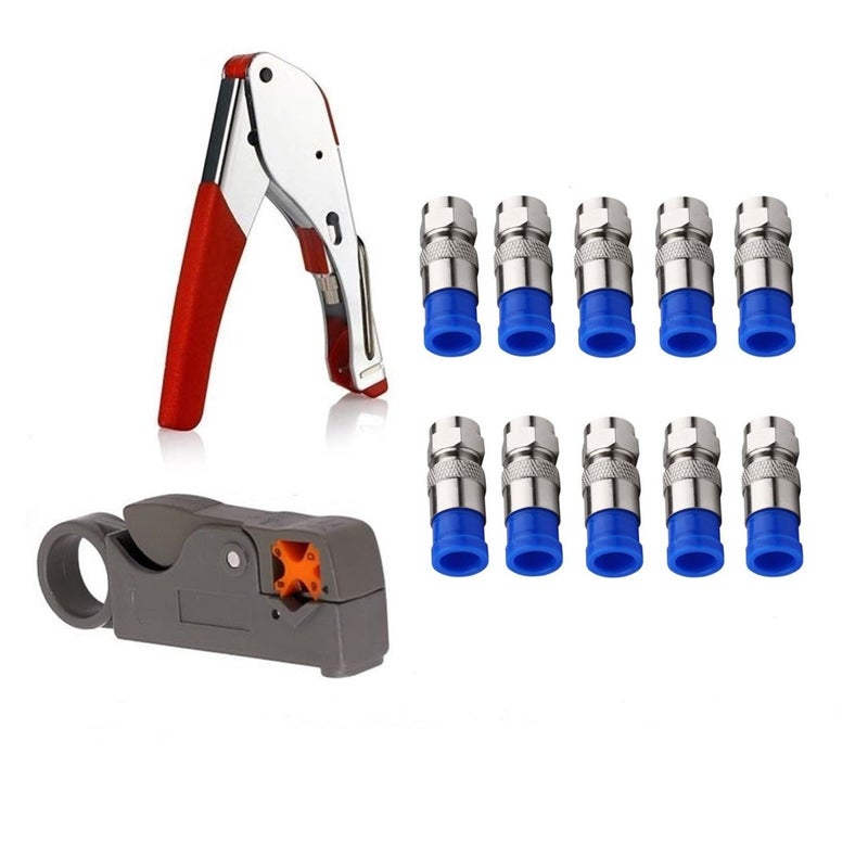 Gaobige Coax Cable Crimper Tool Kit, rg6 rg59 Coaxial Compression Tool, Wire Stripper, 10pcs RG6 F Connectors - Image 1